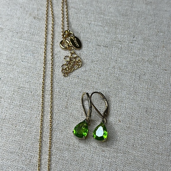 Stauer Helenite Necklace & Earrings Gold and Green Set Pair of 2 Bundle AS IS - Picture 2 of 7